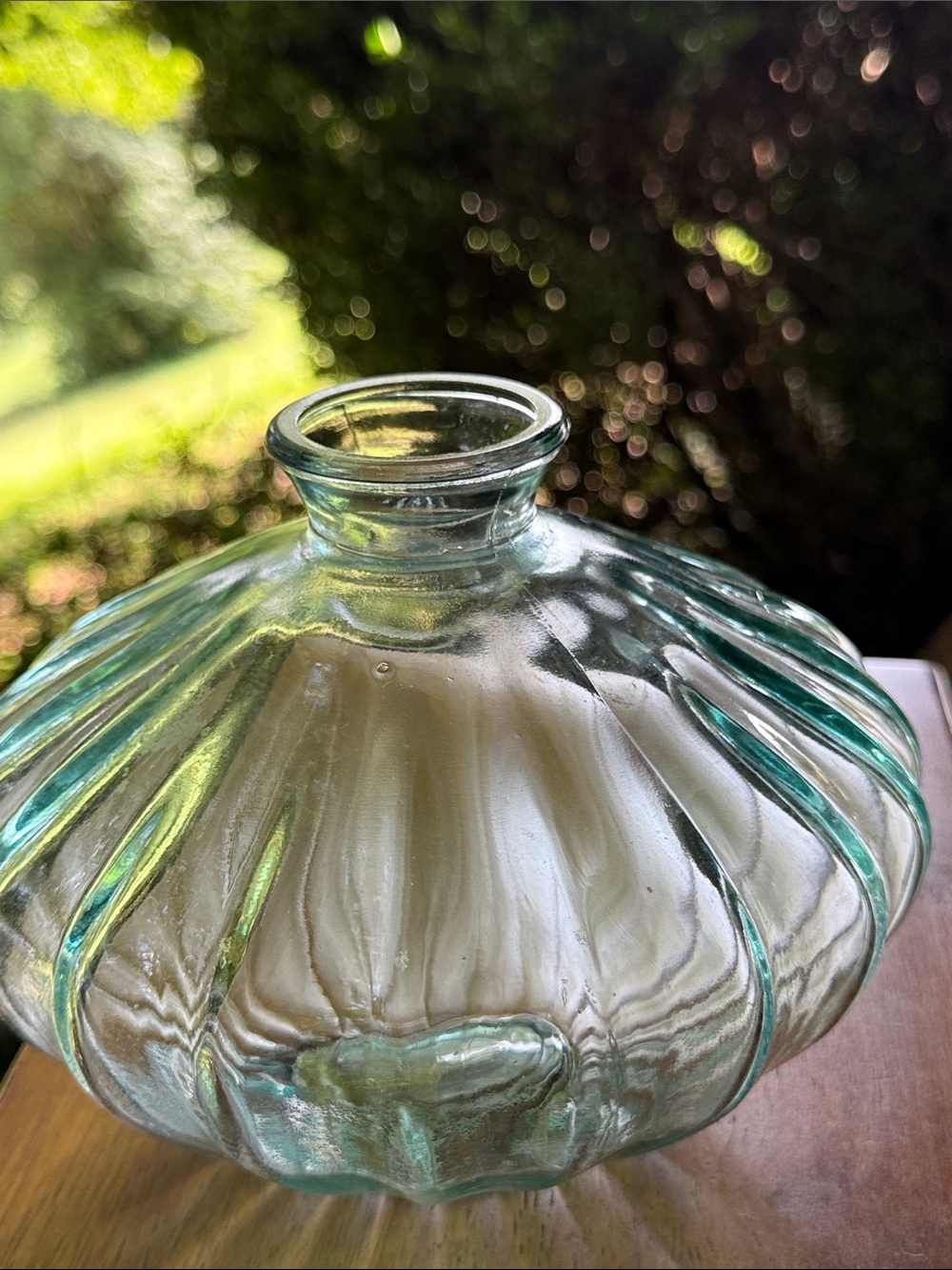 Ribbed ( Vintage) Glass Decorative Vase with Jute Accent. - Picture 3 of 5